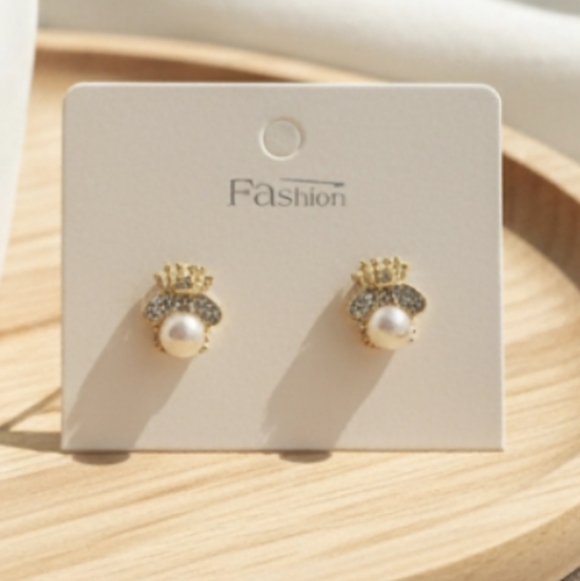 Fine bee earréings with imitation pearls and inlays, alloy earring+ - Picture 4 of 10